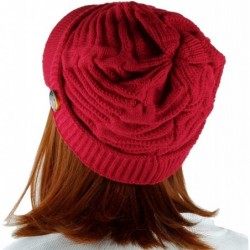 Skullies & Beanies Womens Beanie Hat with Visor-Winter Warm Cable Knit Ski Cap 2 or 1 Pack - 01-dark Red - C612NTJE1DD $15.50
