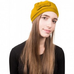 Berets Pretty Beanie Hat with Bow Beret Tam - Mustard - C217Y0X22KH $28.30
