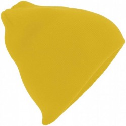 Skullies & Beanies Plain Basic Knitted Winter Beanie Hat - Yellow - CL12N39BS9Y $15.67