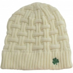 Skullies & Beanies Acrylic Basket Weave Beanie Hat Natural Colour with Green Shamrock - C712FW7LQZZ $32.02
