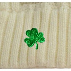 Skullies & Beanies Acrylic Basket Weave Beanie Hat Natural Colour with Green Shamrock - C712FW7LQZZ $27.18