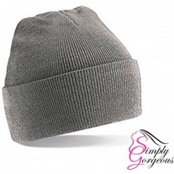Skullies & Beanies Mens/Womans knitted woolly beanie winter warm ski ribbed turn up hat - Light Grey - CA12HIXUNJV $18.05