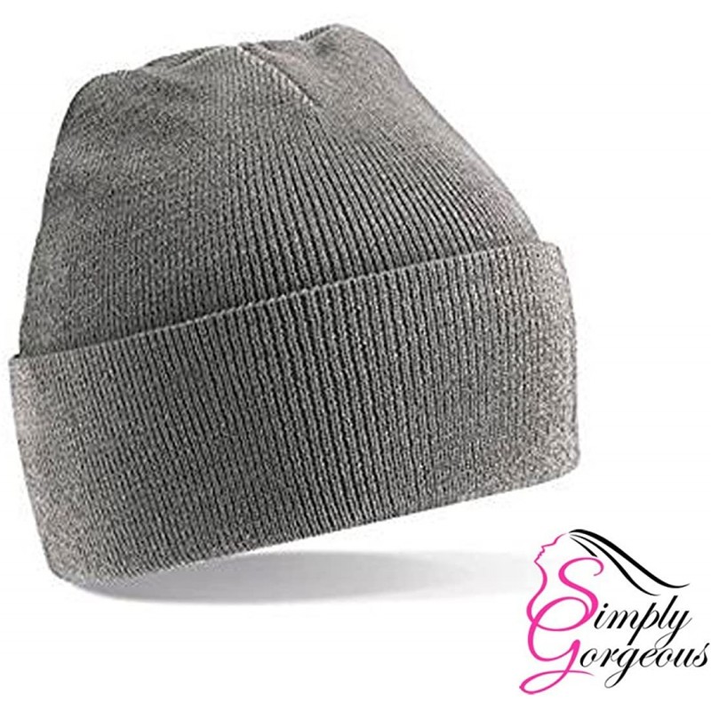Skullies & Beanies Mens/Womans knitted woolly beanie winter warm ski ribbed turn up hat - Light Grey - CA12HIXUNJV $12.03