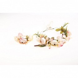 Headbands Women Flower Wreath Crown Floral Wedding Garland Headband Wrist Band Set - Pink - CC183258TNL $18.32