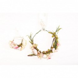Headbands Women Flower Wreath Crown Floral Wedding Garland Headband Wrist Band Set - Pink - CC183258TNL $18.32
