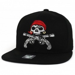 Baseball Caps Pirate Skull Guns Embroidered Flatbill Cotton Snapback Cap - Black - CB18DU980MS $19.43