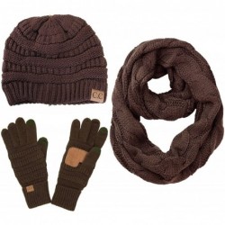 Skullies & Beanies 3pc Set Trendy Warm Chunky Soft Stretch Cable Knit Beanie Scarves Gloves Set - Brown - CD187GO6AWC $96.00