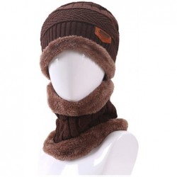 Skullies & Beanies Men's Winter Beanie Hat Mens Warm Hats Scarf Set Skull Thick Knit Cap Women - Coffee - C41887RL07U $14.56