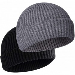 Skullies & Beanies 50% Wool Short Knit Fisherman Beanie for Men Women Winter Cuffed Hats - 2pcs(black+grey) - C3192G4HAG9 $22.66