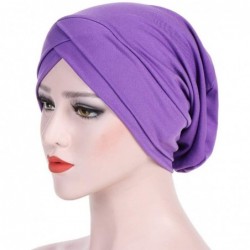 Baseball Caps Womens Ruffle Chemo Hat Elegant Beanie Head Scarf Turban Head Wrap Cap - Purple - C618HCWKTXZ $16.35