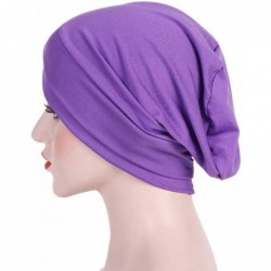 Baseball Caps Womens Ruffle Chemo Hat Elegant Beanie Head Scarf Turban Head Wrap Cap - Purple - C618HCWKTXZ $14.58