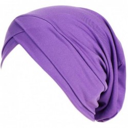 Baseball Caps Womens Ruffle Chemo Hat Elegant Beanie Head Scarf Turban Head Wrap Cap - Purple - C618HCWKTXZ $14.58