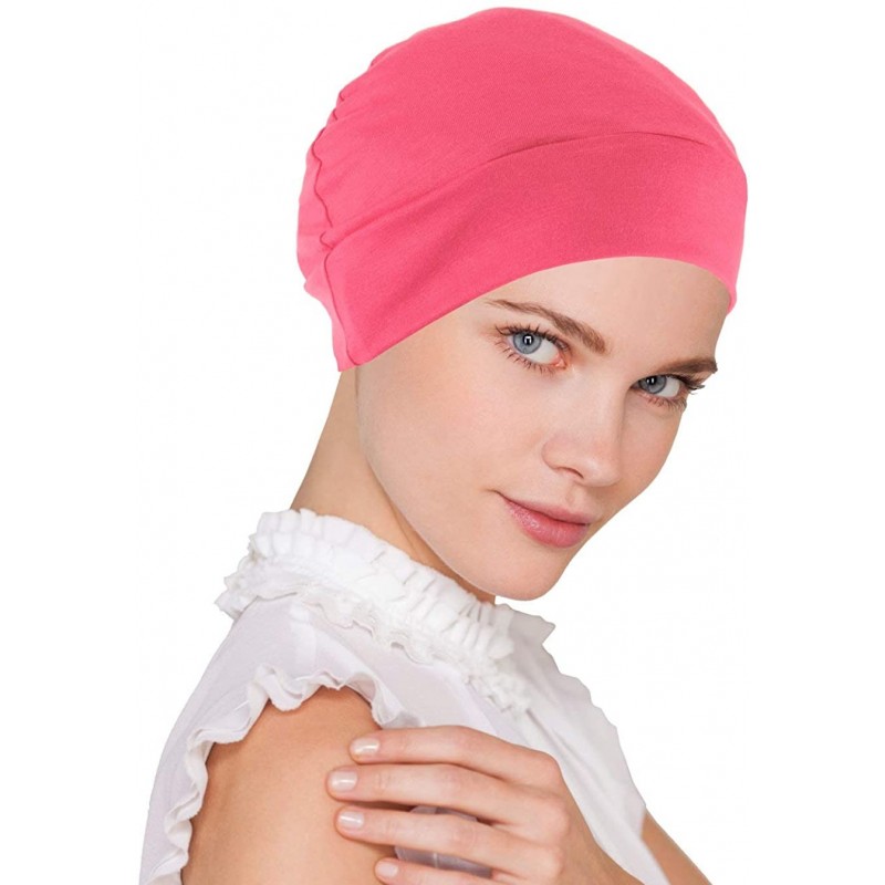 Skullies & Beanies Womens Soft Comfy Chemo Cap and Sleep Turban- Hat Liner for Cancer Hair Loss - 13- Coral Pink - CH186ALXGW...