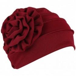 Skullies & Beanies Women's Floral Muslim Hijab Cap Solid Color Stretch Chemo Turban Hat Head Scarf - Wine Red - CI187T8I7HM $...