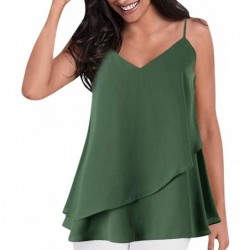 Rain Hats Women's Sexy Tops Fashion Solid Color Small Strap Double Ruffled Camisole Blouse - Green - CO18SSCZO84 $15.31