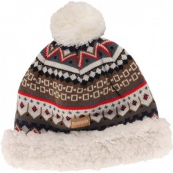 Skullies & Beanies Women's Classic Winter Fleeced Thermal Pom Pom Beanie Hat and Mittens Set - Brown Pattern - CY18H4LL0K5 $2...