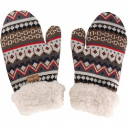 Skullies & Beanies Women's Classic Winter Fleeced Thermal Pom Pom Beanie Hat and Mittens Set - Brown Pattern - CY18H4LL0K5 $2...