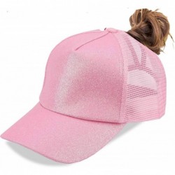 Baseball Caps NeuFashion Ponycap Messy High Bun Ponytail Adjustable Mesh Trucker Baseball Cap Hat for Women - Pink-glitter - ...