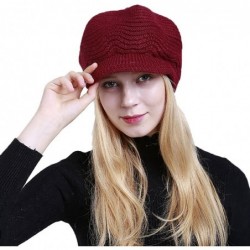 Berets Womens Knit Cap Solid Warm Crochet Winter Wool Knit Manual Caps Hat - Wine Red - CW18IQ79TG8 $22.37