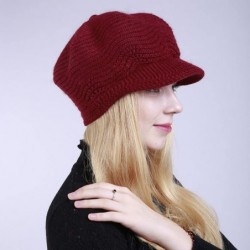 Berets Womens Knit Cap Solid Warm Crochet Winter Wool Knit Manual Caps Hat - Wine Red - CW18IQ79TG8 $14.65