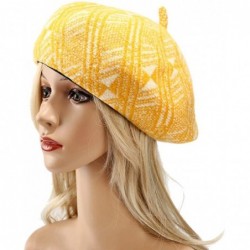 Berets Novelty Wool Beret Hat Vintage Tribal Knitted French Artist Hats Winter Thick Chunky Caps - Yellow - CV18AEHORQK $16.70