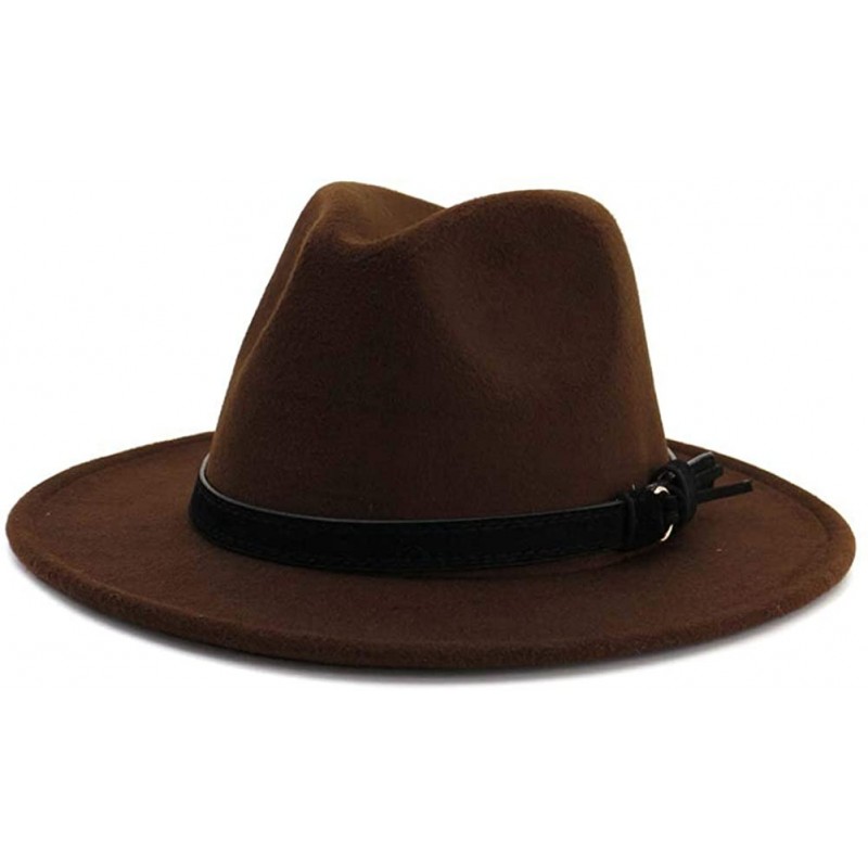 Fedoras Women Men's Belt Buckle Fedora Hat Wide Brim Panama Hats - A Black Belt Brown - CP18SY6TAD2 $18.93