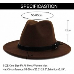 Fedoras Women Men's Belt Buckle Fedora Hat Wide Brim Panama Hats - A Black Belt Brown - CP18SY6TAD2 $18.93