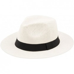 Sun Hats Wide Brim Paper Straw Fedora- Classic C Crown Panama Sun Hat (1 Size Fits Most) - White - C418EQSR3MC $34.62