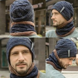 Skullies & Beanies Winter Knit Beanie Hat Scarf Set 2PCS Cap Neck Warmer Cold Weather Gift Set for Men - Blue - CW18ZUHTZ6W $...