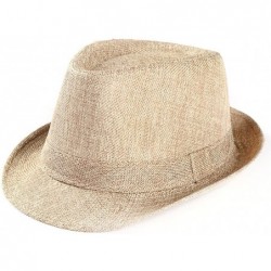 Fedoras Unisex Trilby Gangster Cap Beach Sun Straw Hat Band Sunhat - Beige - CG18LAOEOA4 $22.68