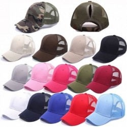 Baseball Caps Ponycap Messy High Bun Ponytail Adjustable Mesh Trucker Baseball Cap Hat for Women - Pink - CK18M0907AT $13.31