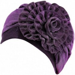 Skullies & Beanies Women Hair Loss Cap Pleated Big Flower Cancer Hat Beanie Turban Head Wrap Caps - Purple - CN18GDNM7QA $18.50