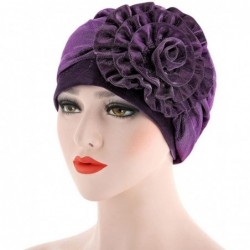 Skullies & Beanies Women Hair Loss Cap Pleated Big Flower Cancer Hat Beanie Turban Head Wrap Caps - Purple - CN18GDNM7QA $10.63
