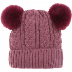 Skullies & Beanies Women's Winter Cable Knitted Faux Fur Double Pom Pom Beanie Hat with Plush Lining. - Purple W/Out Logo - C...