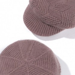 Skullies & Beanies Women Winter Warm Hat Slouchy Cable Knit Visor Crochet Beanie Hats Snow Ski Skull Cap with Brim Khaki - CV...
