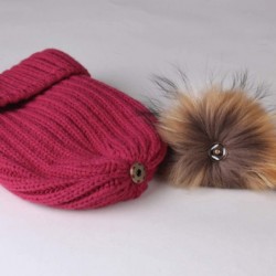 Skullies & Beanies Knit Beanie Hats for Women Double Layer Fleece Lined with Real Fur Pom Pom Winter Hat - CM18UWCXA0E $24.71