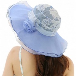 Sun Hats Womens Kentucky Derby Hats Summer Anti-UV Lace Flounce Sun Hats Wide Brim - Blue - CD12O2ZVSE8 $56.28