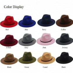Fedoras Women's Classic Wide Brim Fedora Hat with Belt Buckle Felt Panama Hat - Blue - C018K746XZK $17.79