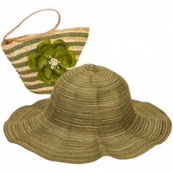 Sun Hats Green Sun Lily Foldable Beach Hat w/ Small Wristlet Tote Bag - CP118KZVVJN $52.45
