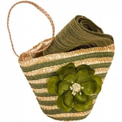 Sun Hats Green Sun Lily Foldable Beach Hat w/ Small Wristlet Tote Bag - CP118KZVVJN $36.41
