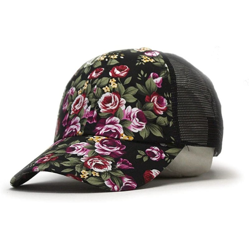 Baseball Caps Premium Floral Hawaiian Cotton Twill Adjustable Snapback Hats Baseball Caps - Rose/Rose/Black Mesh - CP186Q28A8...