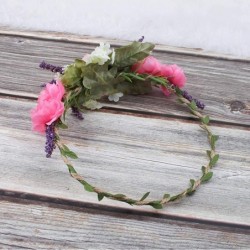 Headbands Flower Wreath Headband Halo Floral Crown Garland Headpiece with Adjustable Ribbon Wedding Festival Party - 64 - C71...