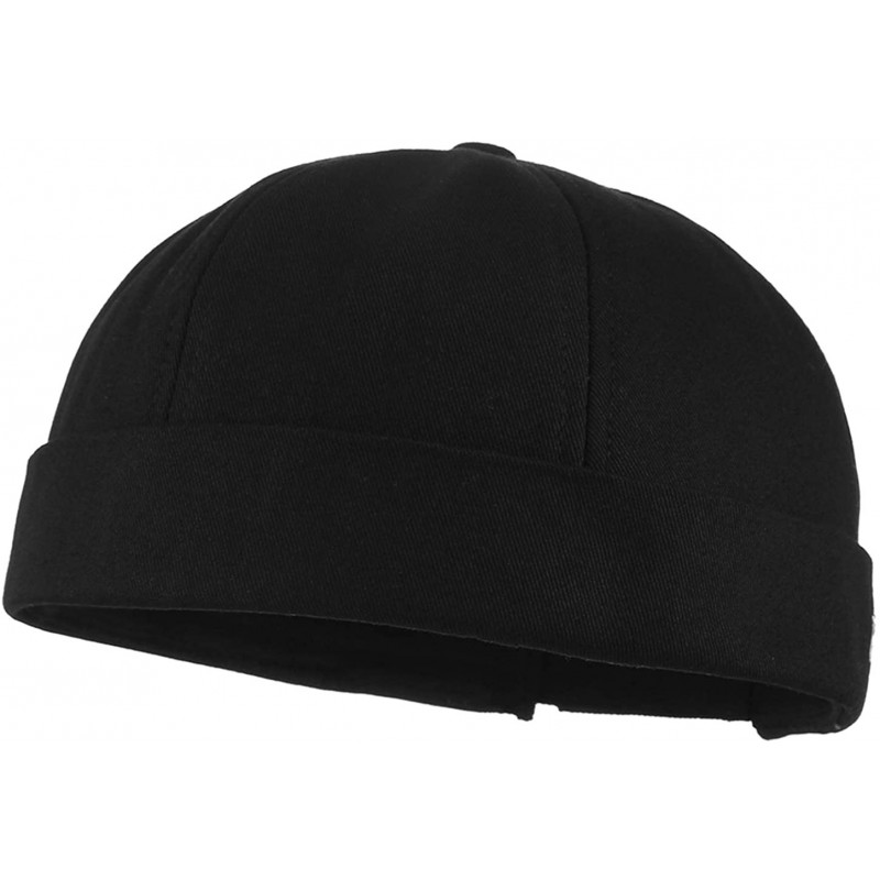 Skullies & Beanies Unisex Cotton Skull Cap Solid Plaid Adjustable Letter Rolled Cuff Beanie Hat - Black 3 - CI18O973O5W $19.70