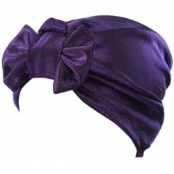 Skullies & Beanies Women Solid Bow Pre Tied Cancer Chemo Hat Beanie Turban Stretch Head Wrap Cap - Purple - CH18AA9UGKW $17.62