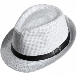 Fedoras Men Women Straw Trilby Hat Fedora Short Upturn Brim FFH391BE1 - Ffh392 White (Belt Decoration) - CM187HTHRSL $19.25