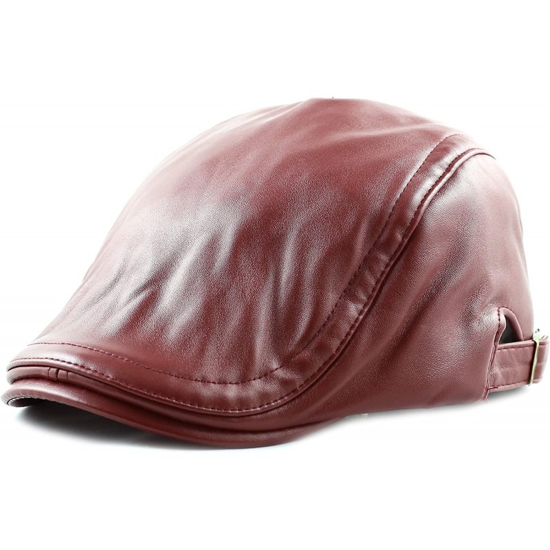 Newsboy Caps Soft Faux Leather Flat Ivy Gatsby Newsboy Driving Hat Cap - Wine - CY12NTWRSTA $21.27