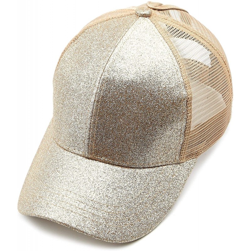 Baseball Caps Hatsandscarf Ponytail caps Messy Buns Trucker Plain Baseball Cap (BT-6) - Glitter-gold - CE18OZ0TGYH $17.93