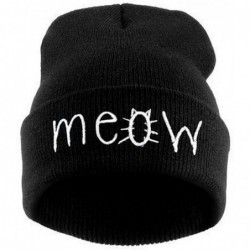 Skullies & Beanies Men Women Knitting Letter Meow Print Beanie Hat Snapback Hiphop Cap - Black - C0188YTI30X $16.91