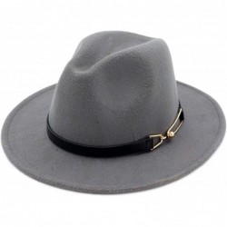 Fedoras Women Men Wool Felt Fedora Hats with Belt Buckle Wide Flat Brim Jazz Party Formal hat Panama Cap - Pink - C818OYUHLE9...