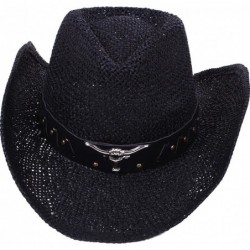 Cowboy Hats Men/Women's Summer Classic Western Cowboy Straw Hat - Black - CL12NW1RSE3 $40.84